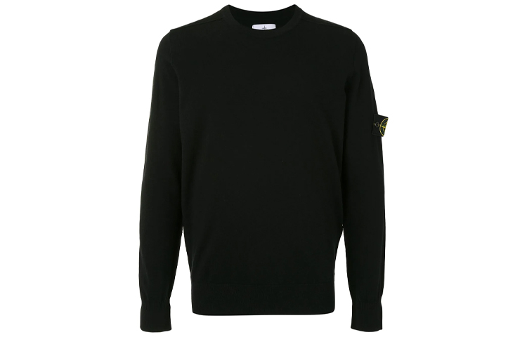 STONE ISLAND Logo Patch Crewneck Wool Sweater Black 7315511A1-V0029