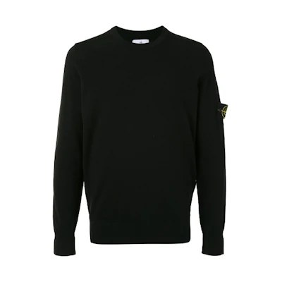 STONE ISLAND Logo Patch Crewneck Wool Sweater Black 7315511A1-V0029