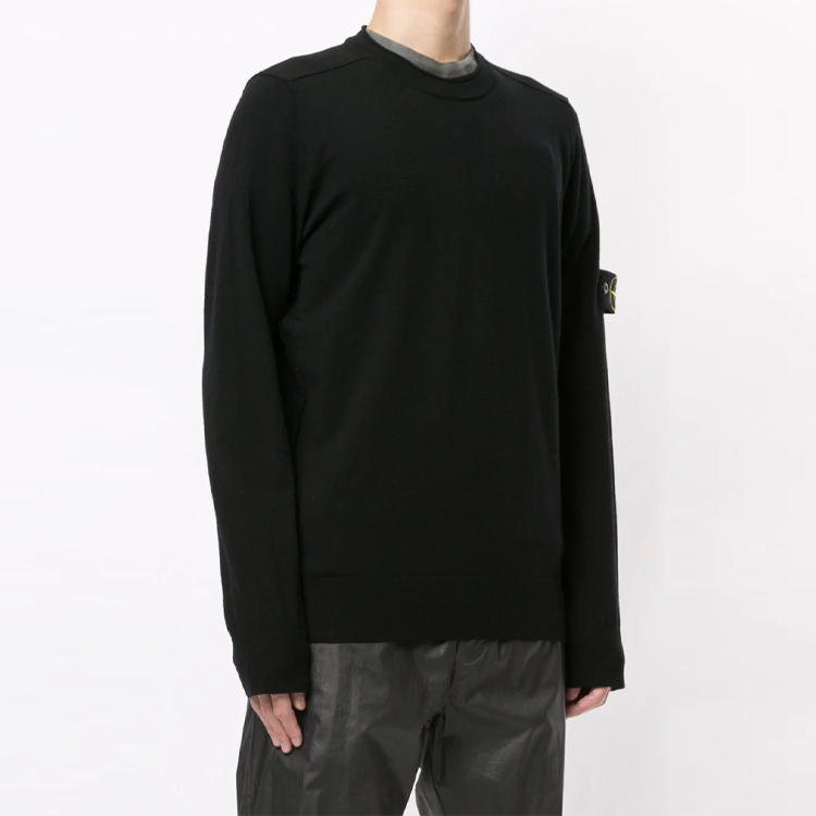 STONE ISLAND Logo Patch Crewneck Wool Sweater Black 7315511A1-V0029 圖 5