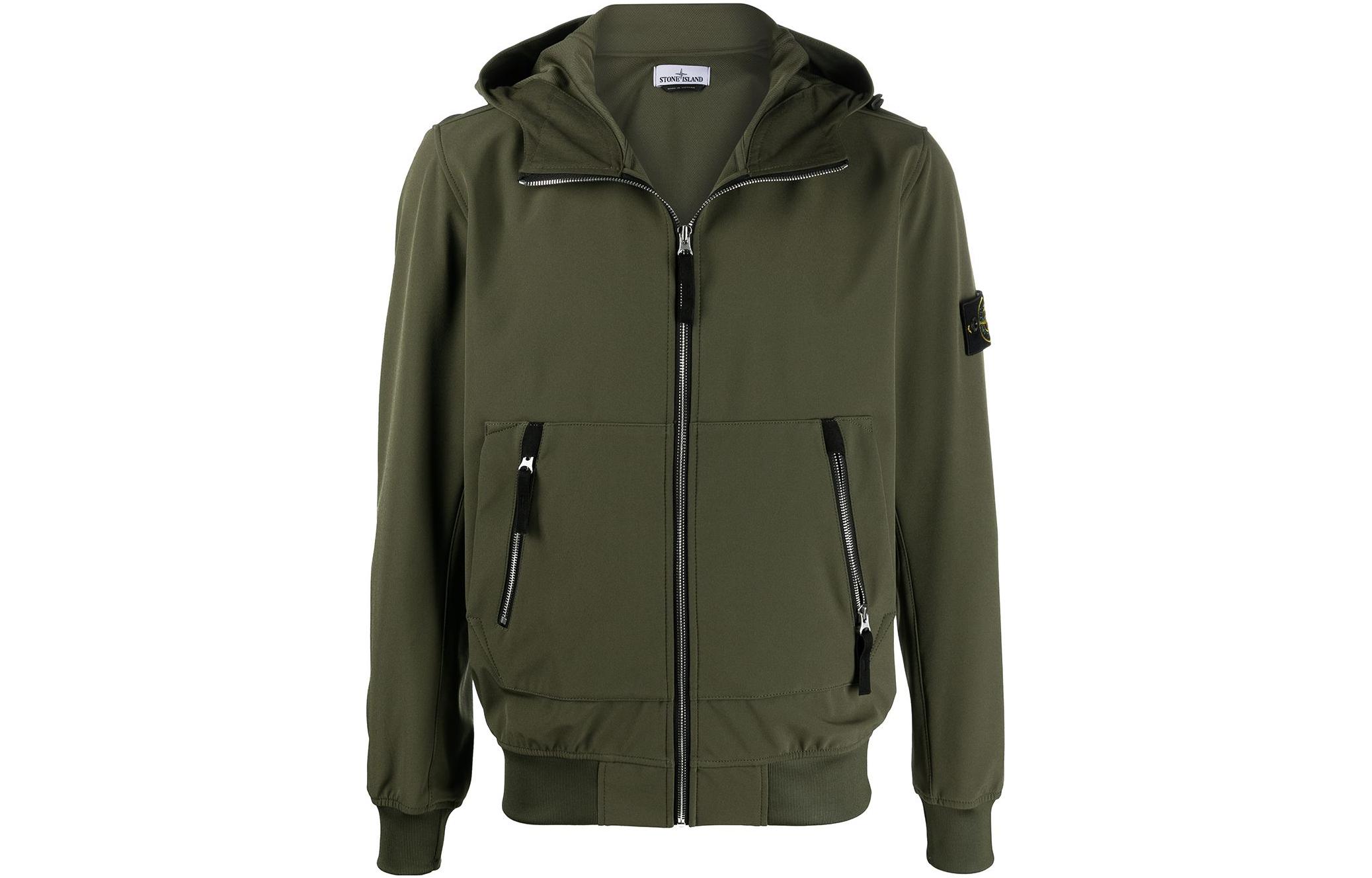 Stone Island Logo Patch Green Zip-Up Hoodie Jacket for Men 741510619V0058