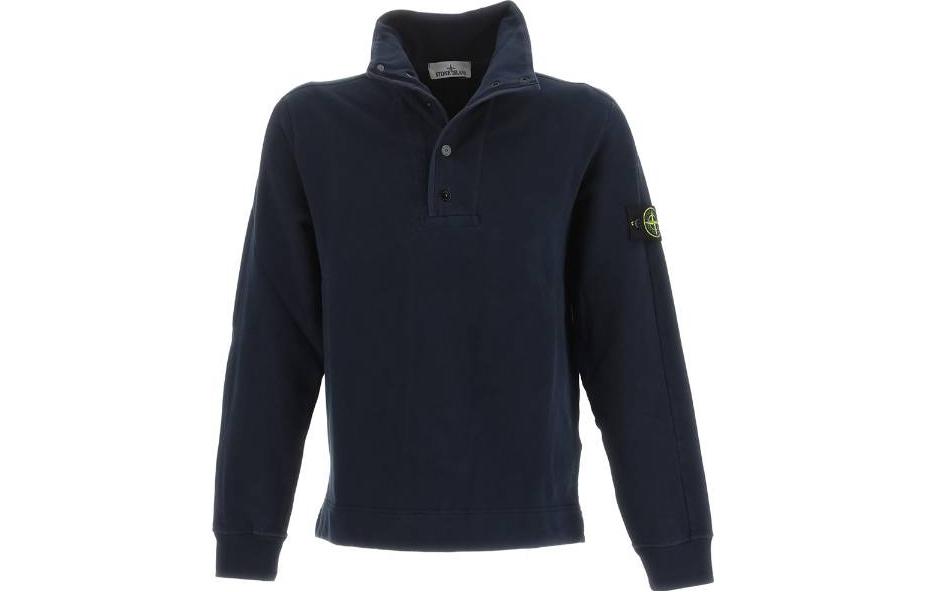 Stone Island Logo Patch Half-Zip Sweatshirt Blue Long Sleeve 791561152-V0020