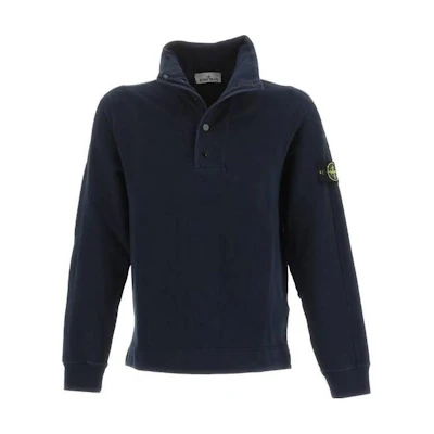Stone Island Logo Patch Half-Zip Sweatshirt Blue Long Sleeve 791561152-V0020