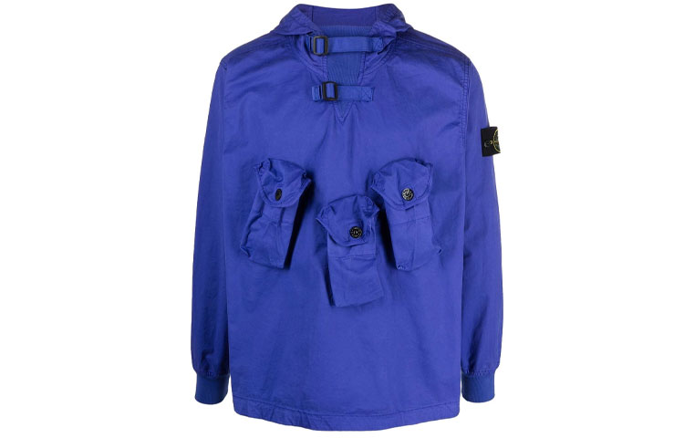 Stone Island Logo Patch Hooded Jacket - Blue 751510110-V0043