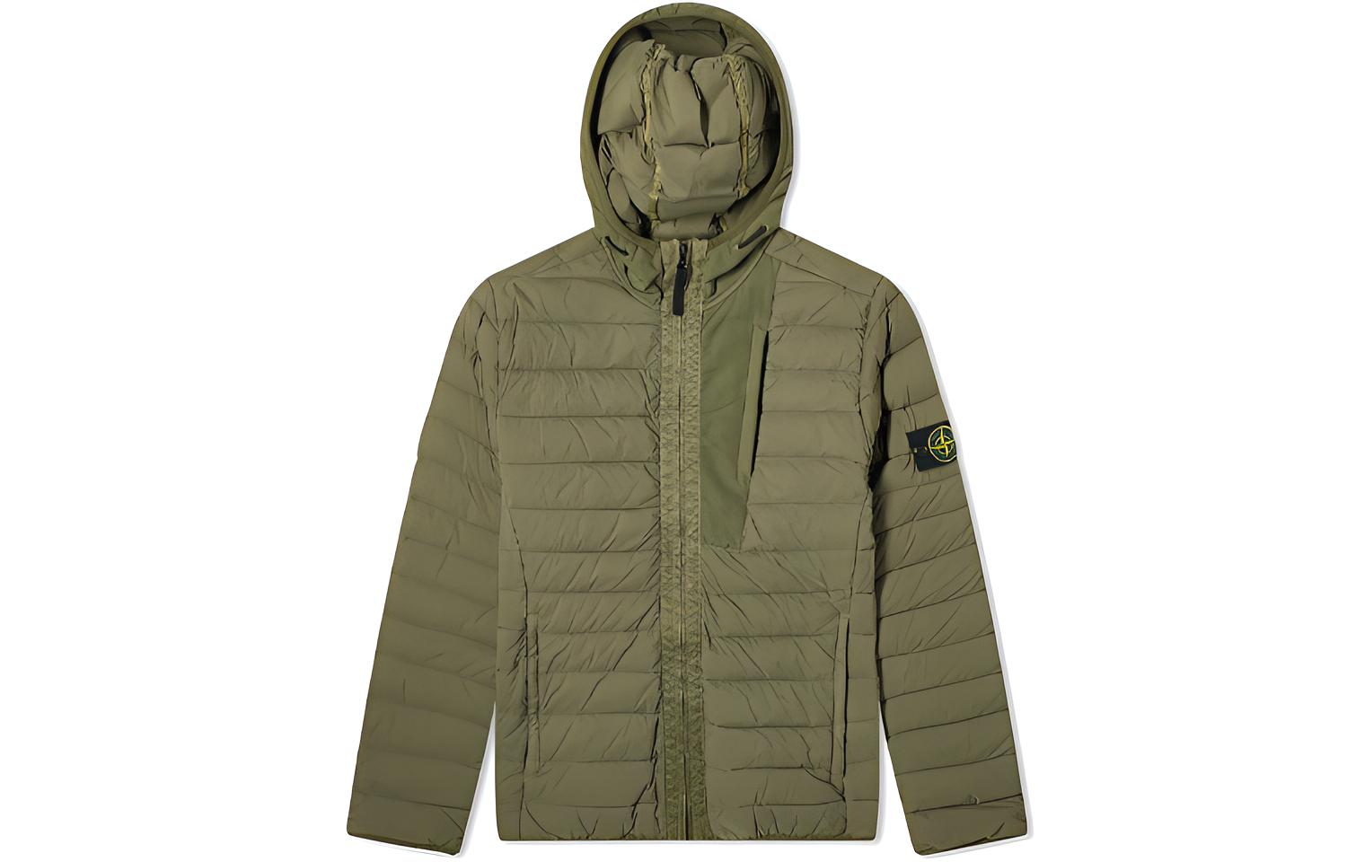 Stone Island Logo Patch Hooded Jacket Military Green 721541225-V0058