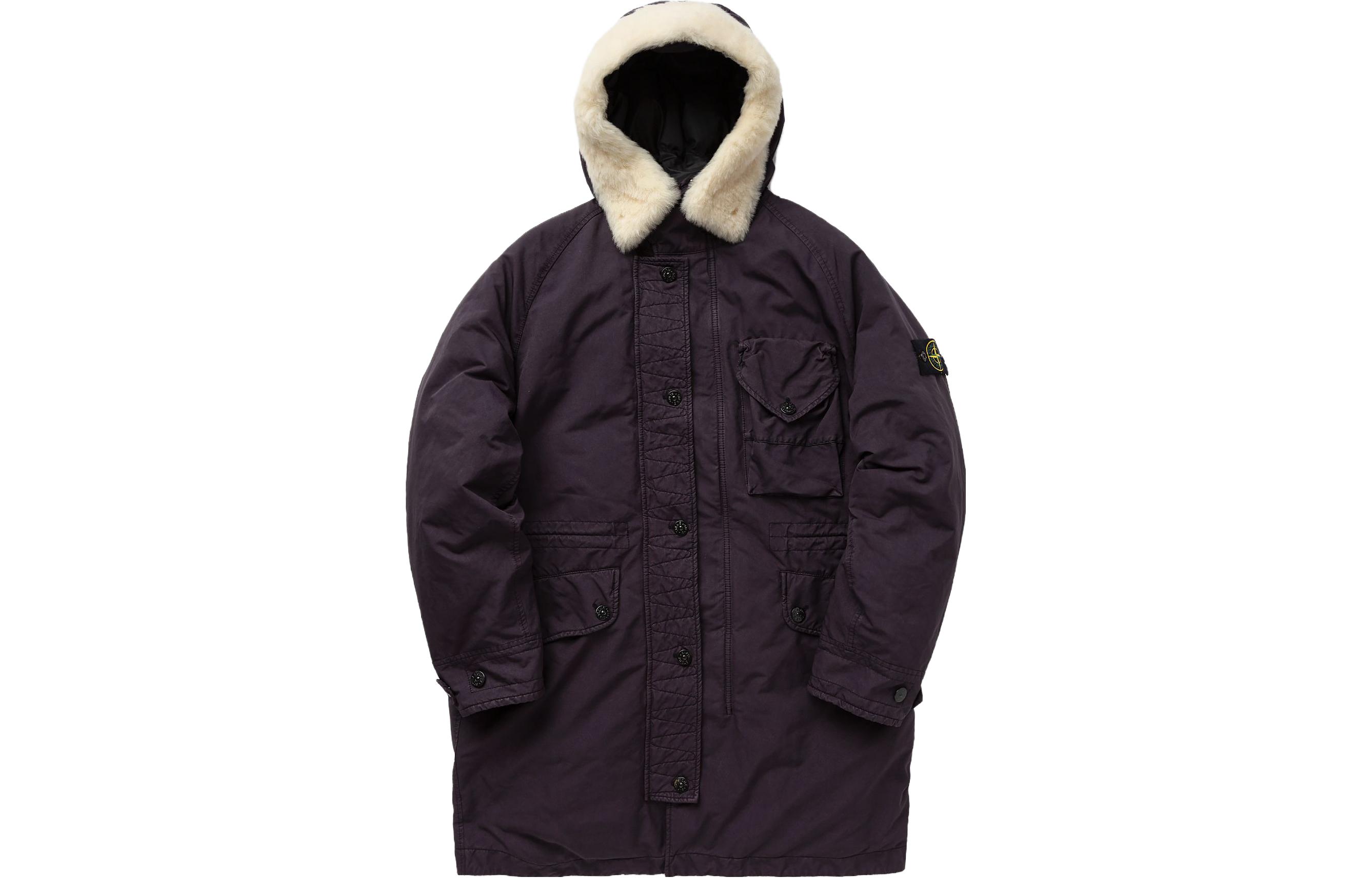 Stone Island Logo Patch Hooded Mid-Length Jacket Men’s Dark Burgundy 791570449-V0011