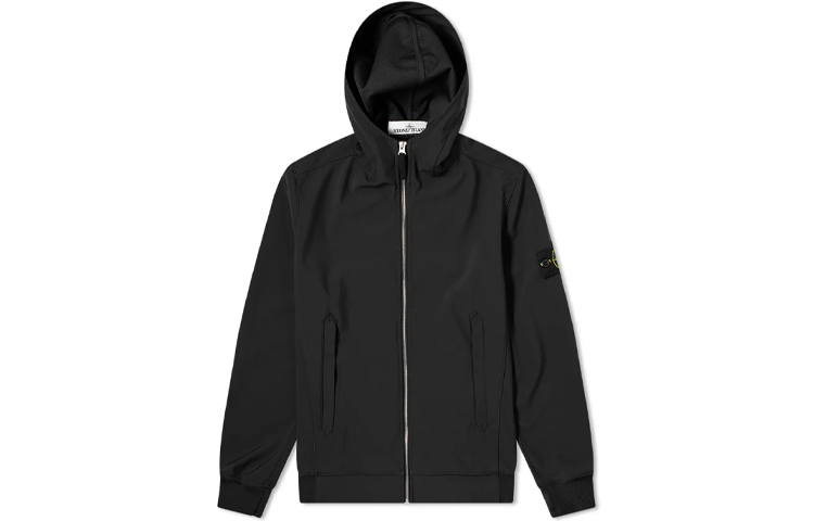 Stone Island Logo Patch Hooded Zip-Up Jacket Black 721540927-V0029