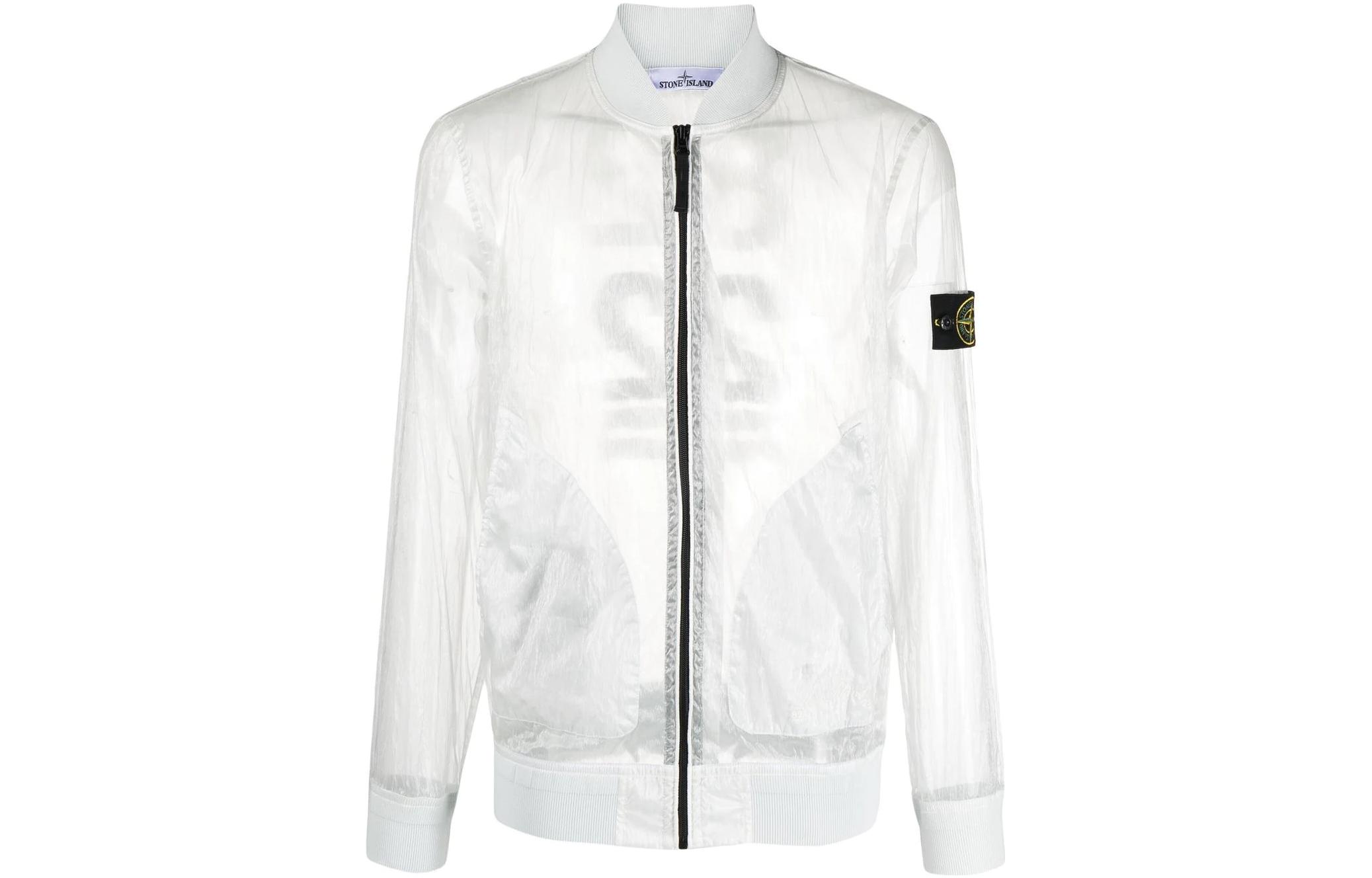 Stone Island Logo Patch Lightweight Transparent Bomber Jacket Men White 761540427-V0003