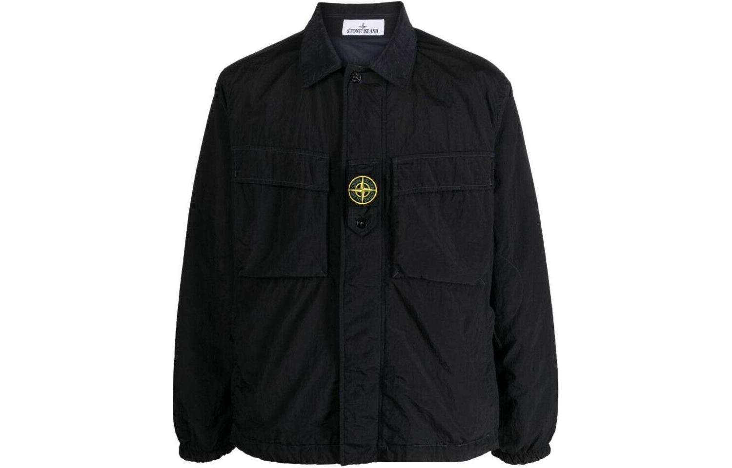 Stone Island Logo Patch Long-Sleeve Jacket for Men - Black 7915Q0819-V0020