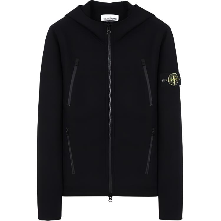 Stone Island Logo Patch Navy Blue Zip Hoodie Jacket for Men 6915587A6-V0020