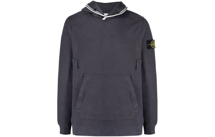 Stone Island Logo Patch Pullover Hoodie Men’s Blue Gray 751560620-V0026