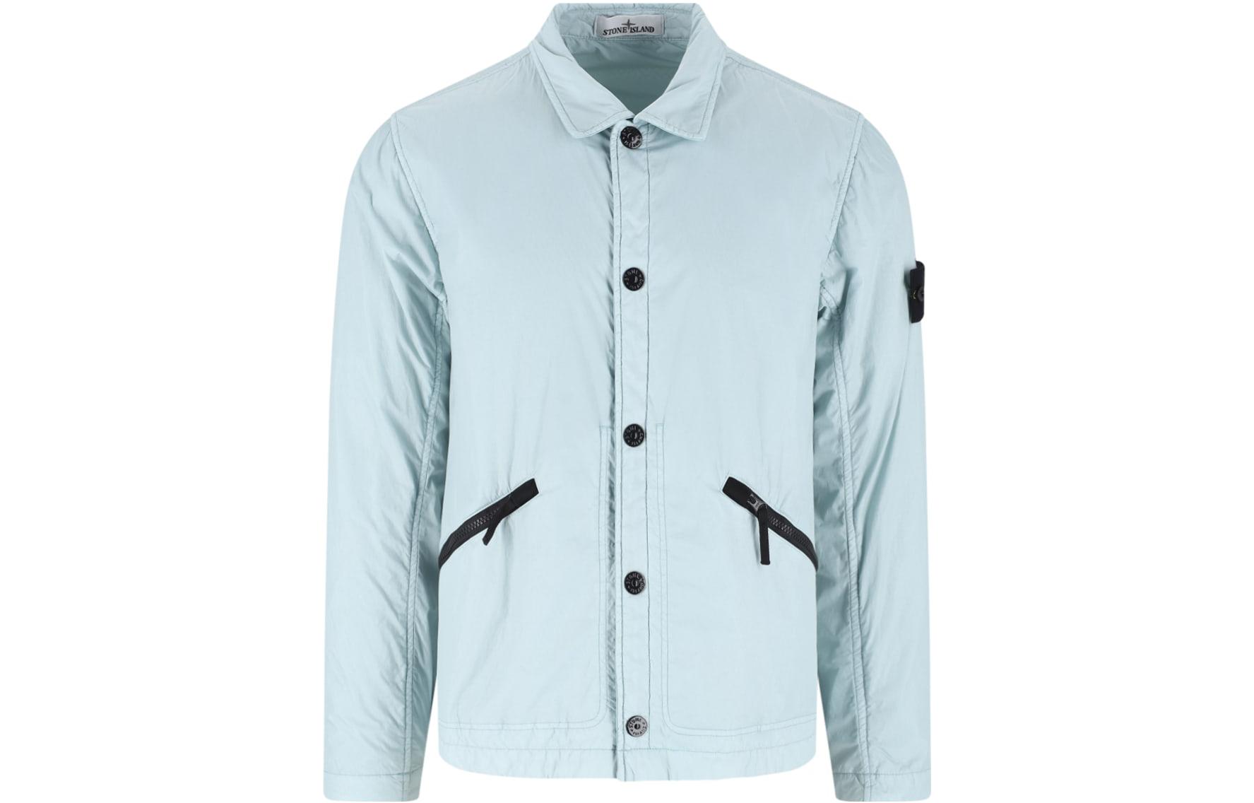 Stone Island Logo Patch Single-Breasted Jacket Men’s Light Blue 781542522-V0041