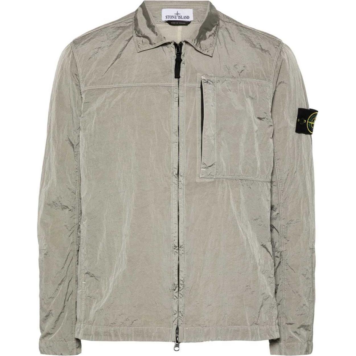 Stone Island Logo Patch Slim Fit Zip-Up Jacket Silver 811511819-V0097