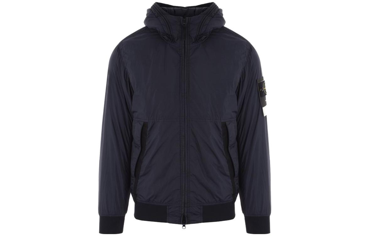 Stone Island Logo Patch Solid Color Zip Jacket Navy Blue 791540823-V0020