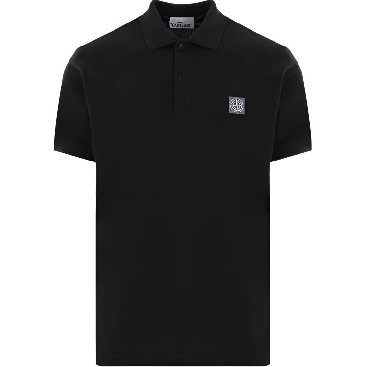 Stone Island Logo Patch Straight-Cut Short Sleeve Polo Shirt Men Black. 811522R39-A0029