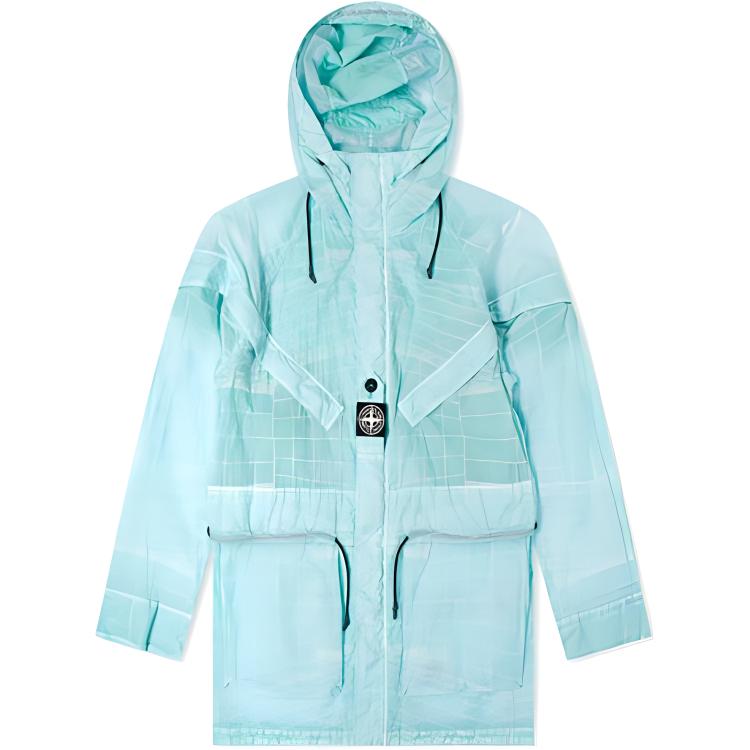 Stone Island Logo Patch Translucent Long Sleeve Hooded Jacket Green 741542999-V0044