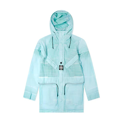Stone Island Logo Patch Translucent Long Sleeve Hooded Jacket Green 741542999-V0044