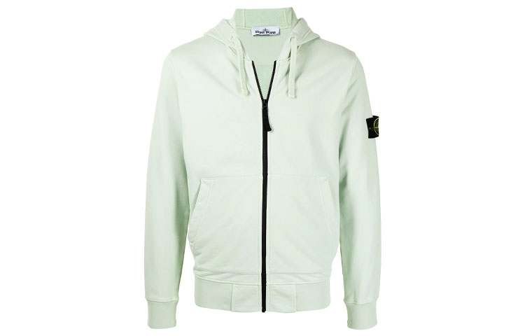Stone Island Logo Patch Zip-Up Hoodie Green Jacket 741564251-V0052