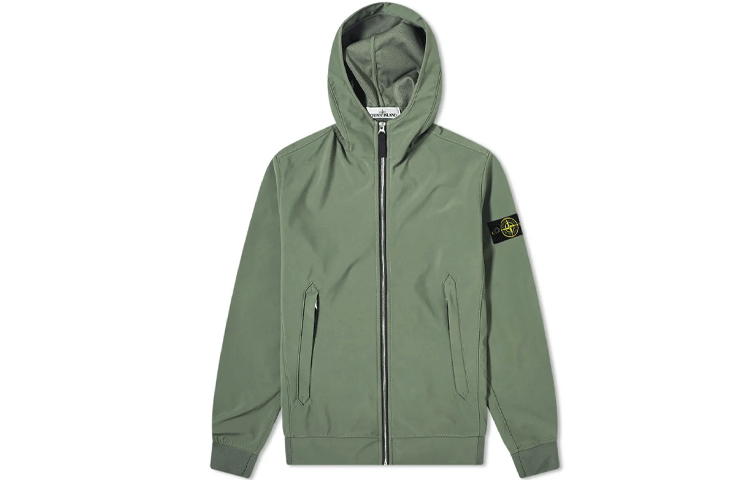Stone Island Logo Patch Zip-Up Hoodie Jacket Men’s Military Green 721540927-V0058