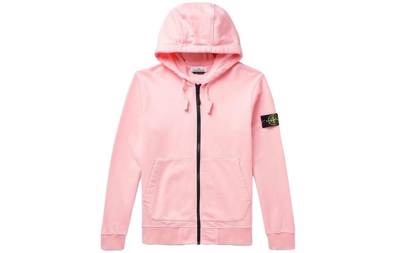 Stone Island Logo Patch Zip-Up Hoodie Jacket Pink - 101564251-V0080