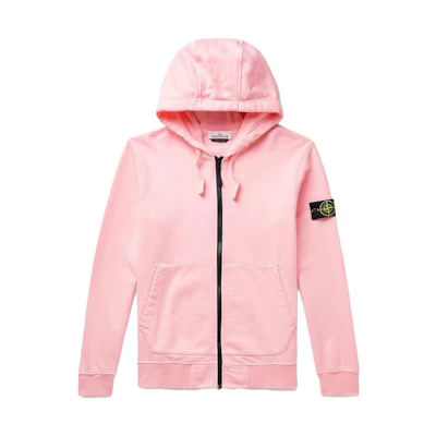 Stone Island Logo Patch Zip-Up Hoodie Jacket Pink - 101564251-V0080