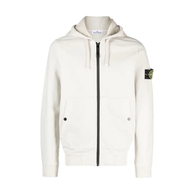 Stone Island Logo Patch Zip-Up Hoodie White Long Sleeve 791561620-V0097