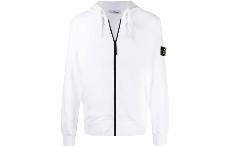 Stone Island Logo Patch Zip-Up Hoodie White Unisex Spring Autumn Casual Wear 741564251-V0001