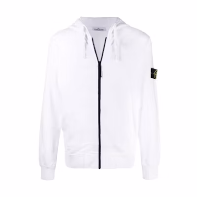 Stone Island Logo Patch Zip-Up Hoodie White Unisex Spring Autumn Casual Wear 741564251-V0001
