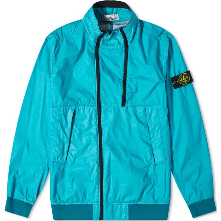 Stone Island Logo Patch Zip-Up Jacket Blue Long Sleeve Outerwear 721542323-V0042
