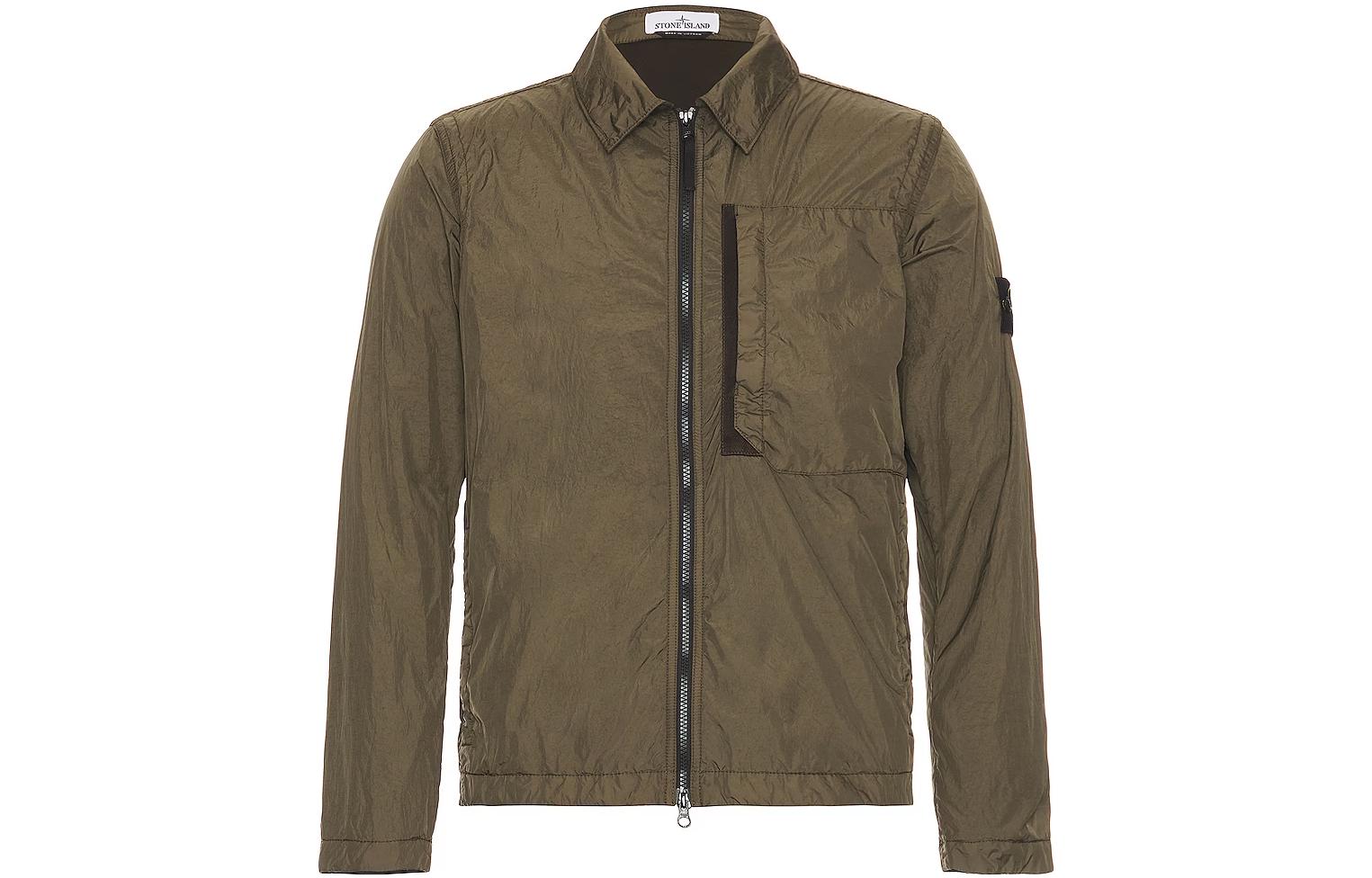 Stone Island Logo Patch Zip-Up Jacket Olive Green 791510723-V0058