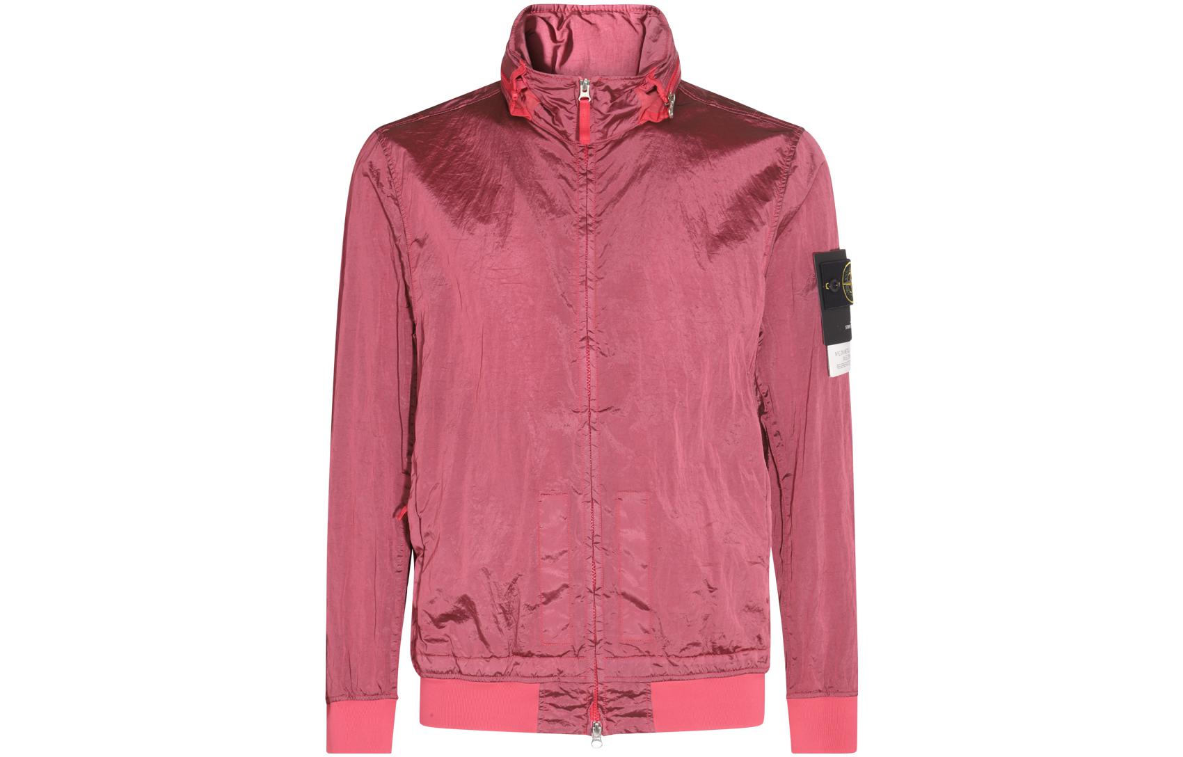 Stone Island Logo Patch Zip-Up Jacket Red -  Long Sleeve Stand Collar 781541920-V0087