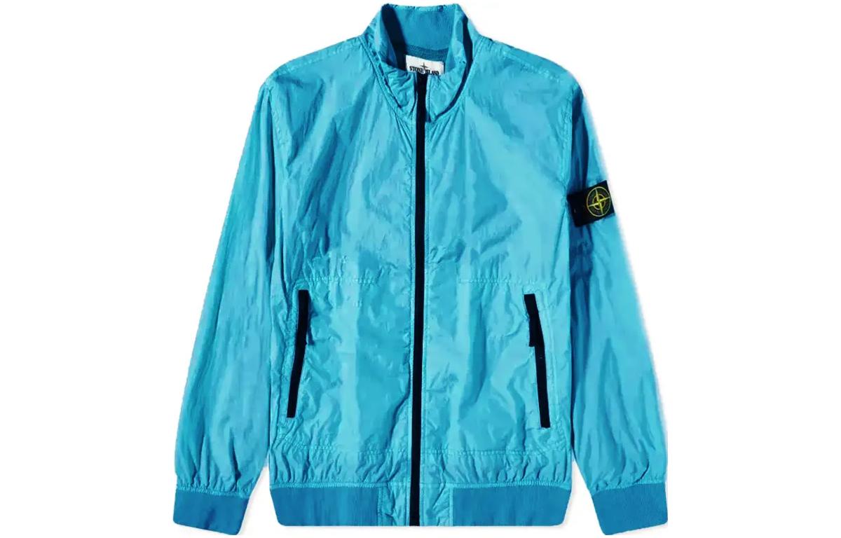 Stone Island Logo Patch Zip-Up Jacket Sky Blue Long Sleeve Outerwear 781542822-V0042
