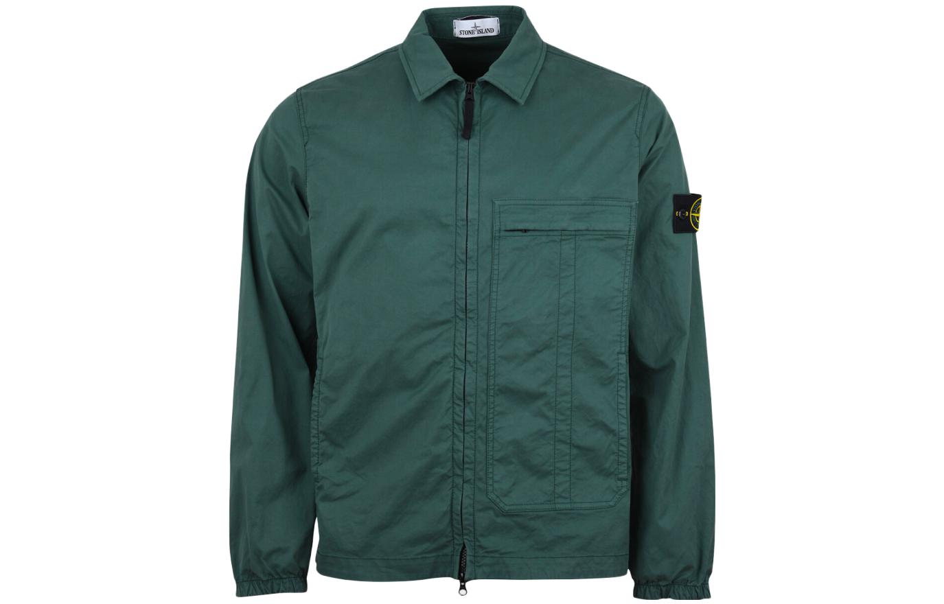 Stone Island Logo Patch Zip-Up Long Sleeve Jacket Green 741510319-V0057