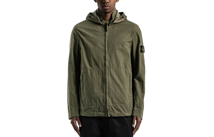 Stone Island Logo Patch Zip Hoodie Jacket Green 741541521-V0058