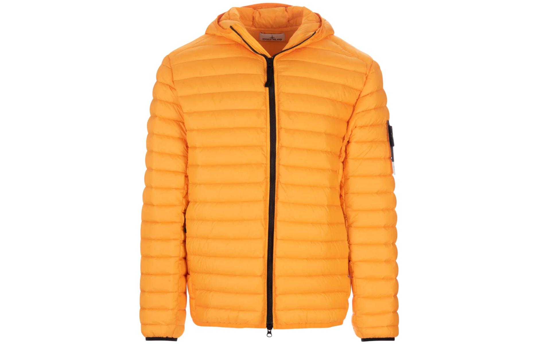 Stone Island Logo Patch Zip Hoodie Jacket Orange - 781540324-V0032