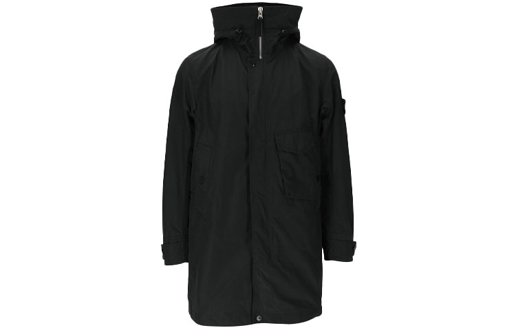Stone Island Logo Pocket Hooded Jacket Black Long Sleeve Outerwear 741570222-V0029