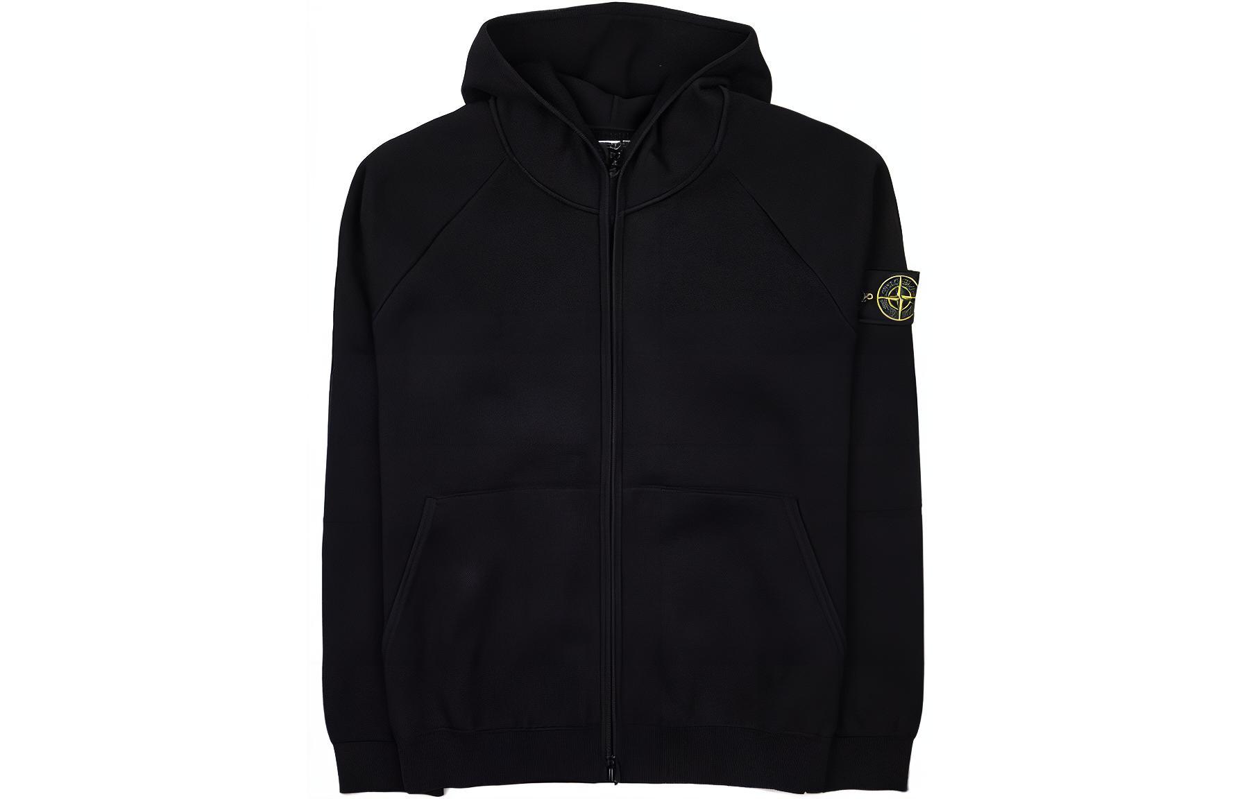Stone Island Logo Pocket Zip-Up Hoodie Black Long Sleeve 7915563A6-V0029