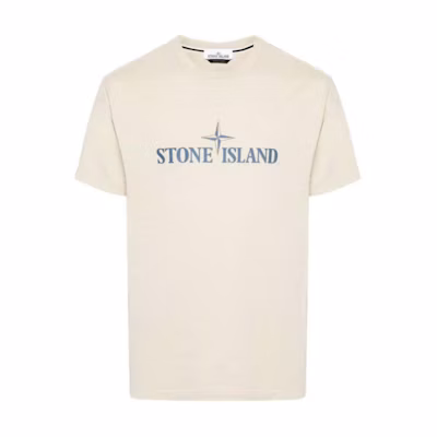Stone Island Logo Print Casual Crewneck T-Shirt Men’s Plaster Color. 81152NS80-V0097