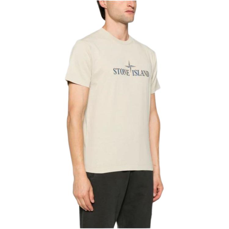 Purchase Stone Island Logo Cetak Kemeja-T Kasual Crewneck Lelaki Warna Plaster. 81152NS80-V0097