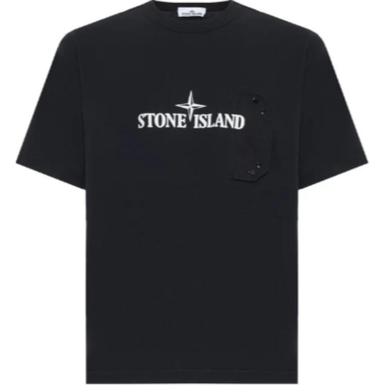 STONE ISLAND Logo Print Crew Neck Short Sleeve T-Shirt Black 811521079-V0029
