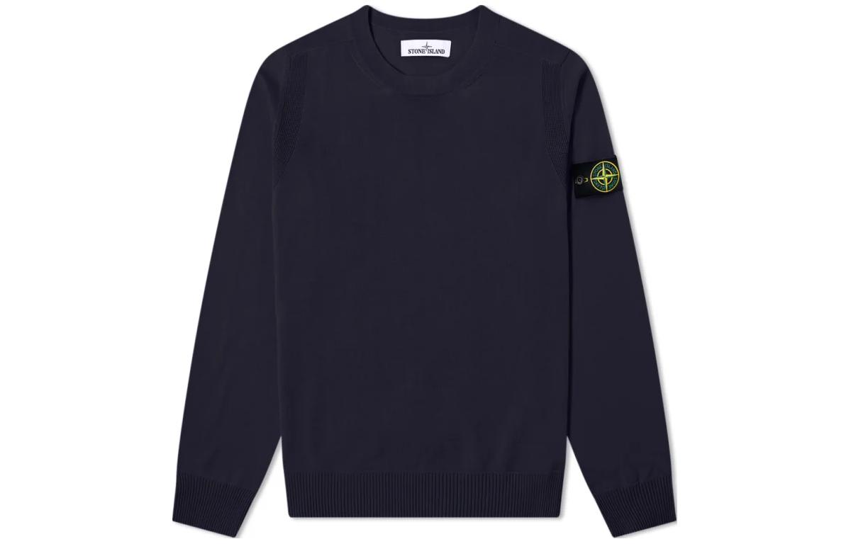 Stone Island Logo Print Crewneck Long-Sleeve Sweatshirt Navy Blue - 7215510B2-V0020