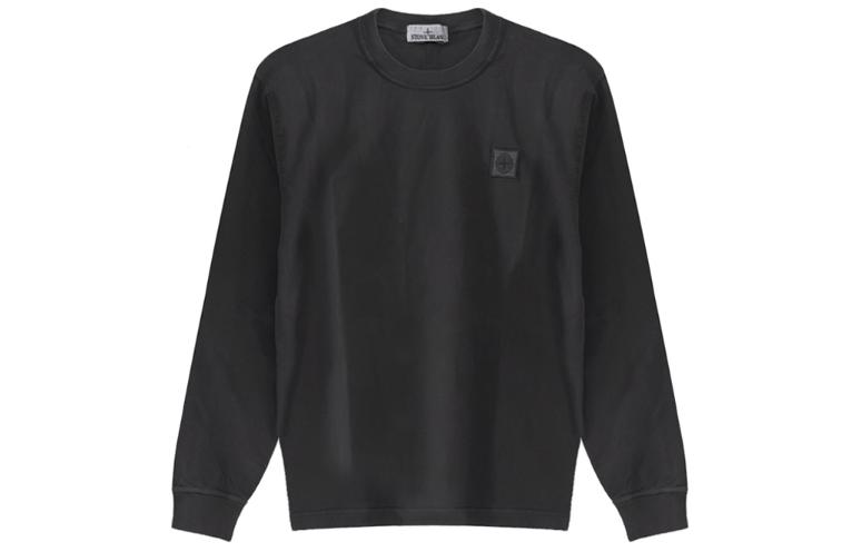 Stone Island Logo Print Crewneck Long Sleeve Loose Sweatshirt Black Men’s 771521842-V0065