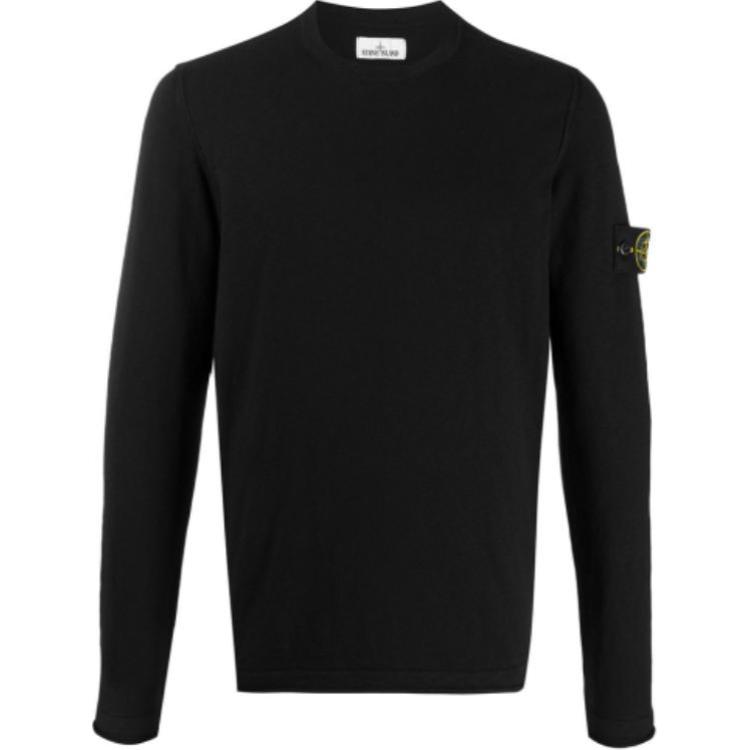 Stone Island Logo Print Crewneck Long Sleeve Sweatshirt Black Mens 7215502B0-V0029