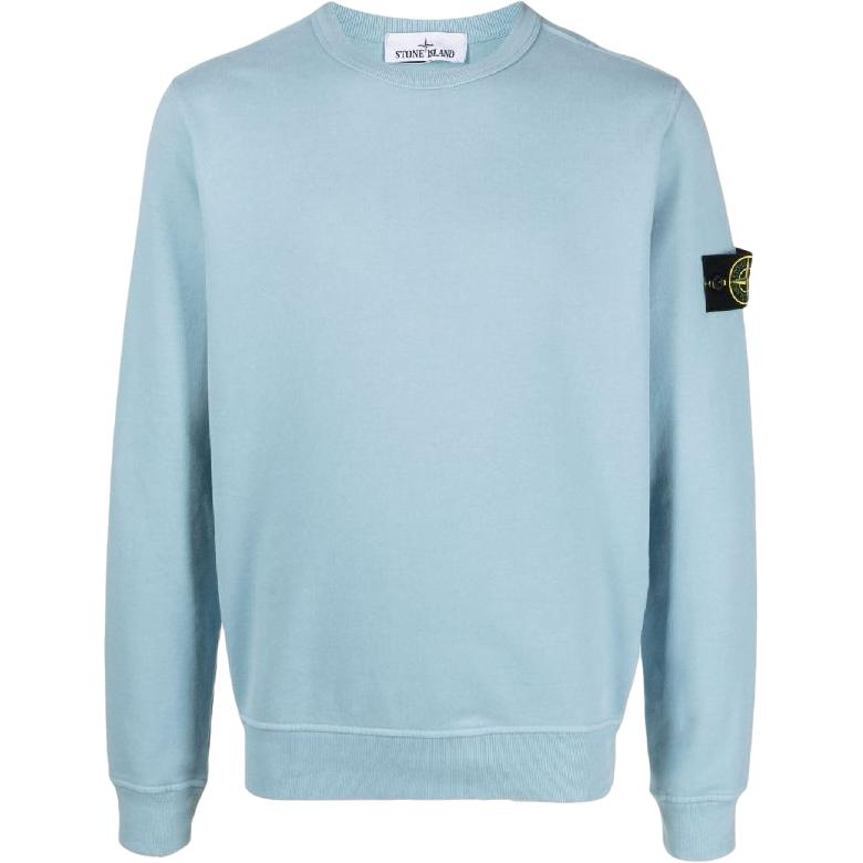 STONE ISLAND Logo Print Crewneck Loose Fit Long Sleeve Sweatshirt Light Blue Men 791562420-V0041