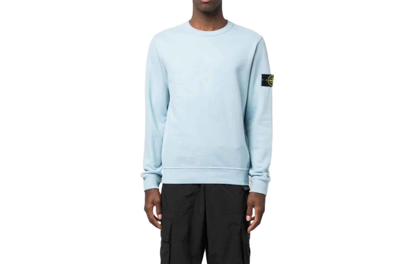 STONE ISLAND Logo Print Crewneck Loose Fit Long Sleeve Sweatshirt Light Blue Men 791562420-V0041 圖 2