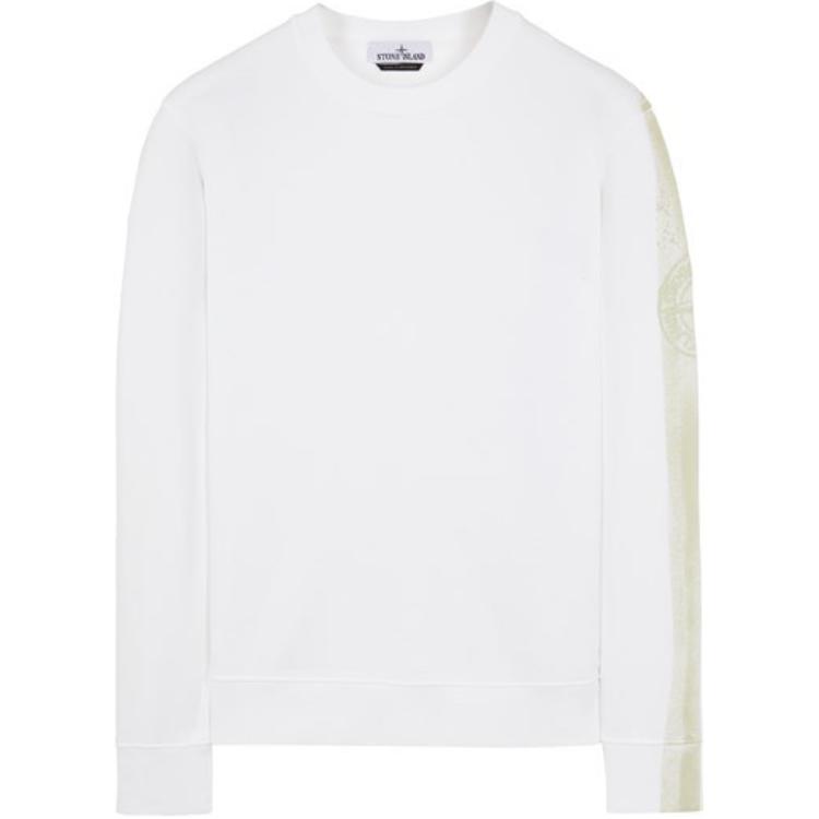 Stone Island Logo Print Crewneck Oversized Long Sleeve Sweatshirt White Unisex 801566563-V0001