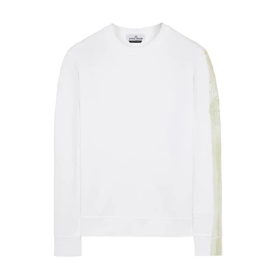 Stone Island Logo Print Crewneck Oversized Long Sleeve Sweatshirt White Unisex 801566563-V0001