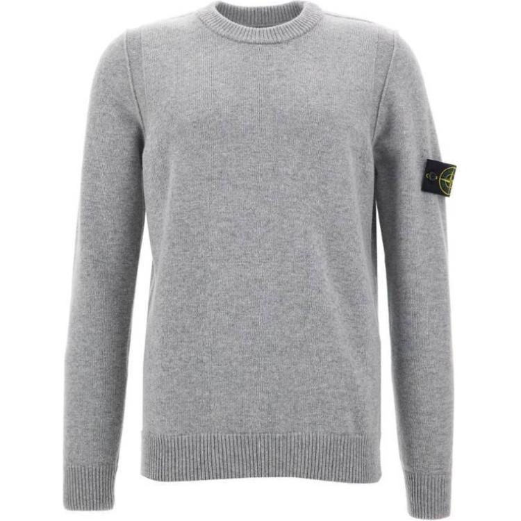 STONE ISLAND Logo Print Crewneck Pullover Sweater Unisex Grey - Fall Winter. 8115508A3-V0M64