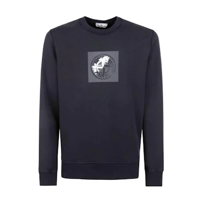 Stone Island Logo Print Crewneck Pullover Sweatshirt Blue 801566559-V0020
