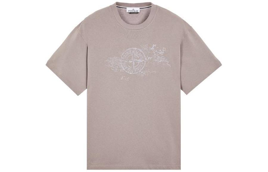 Stone Island Logo Print Crewneck Short Sleeve T-Shirt Khaki Men 80152RCE8-V0092