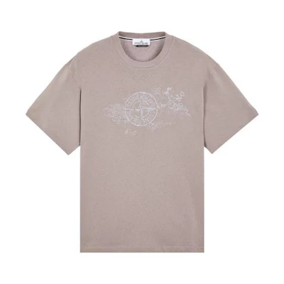 Stone Island Logo Print Crewneck Short Sleeve T-Shirt Khaki Men 80152RCE8-V0092